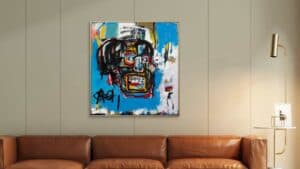reproduction tableau basquiat skull in a room at paolo gallery
