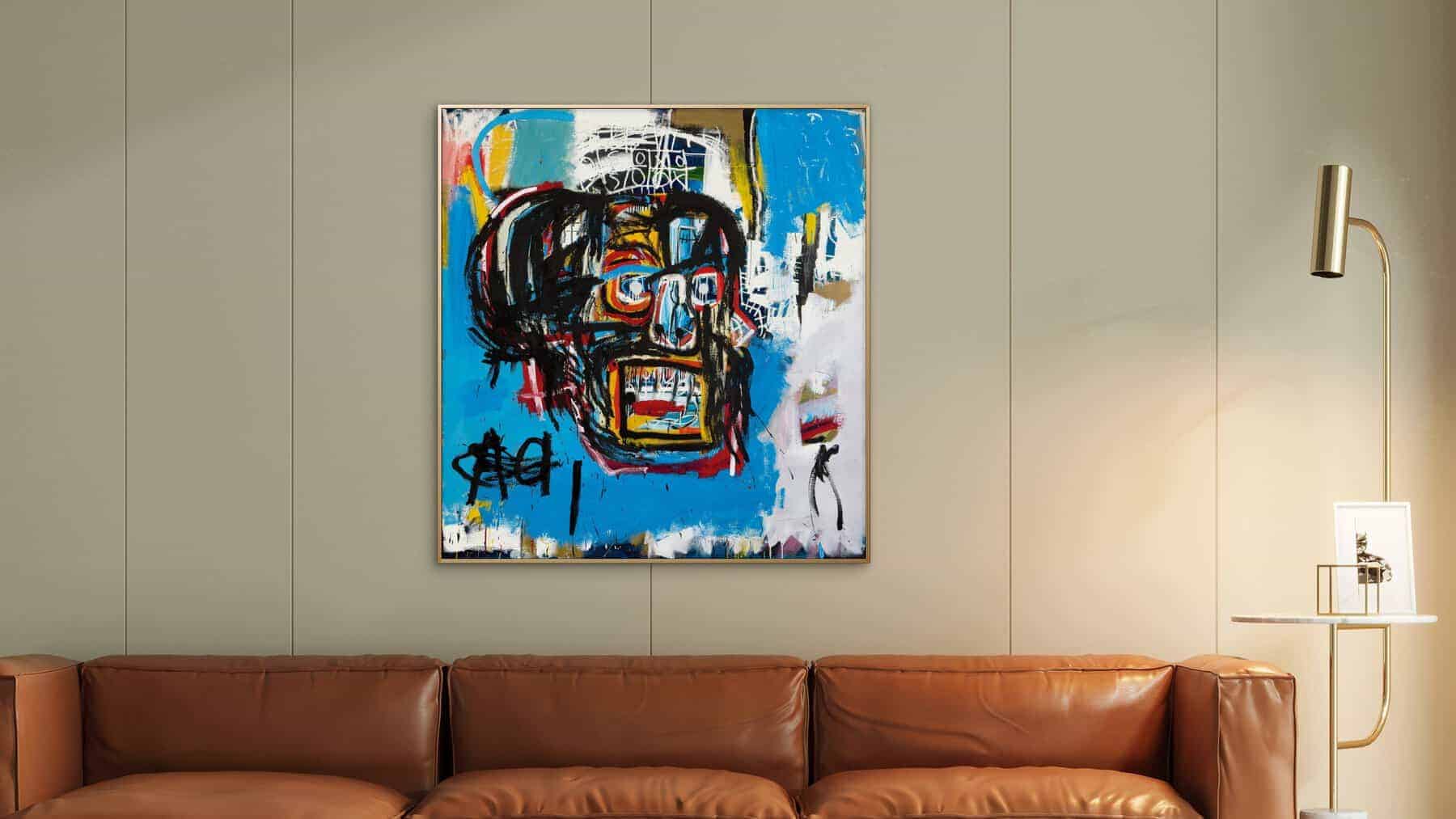 reproduction tableau basquiat skull in a room at paolo gallery