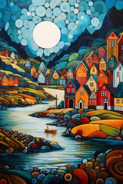 Peinture sur toile de Felix van Horst, Nuit d'été en Norvège reproduction peinte à la main