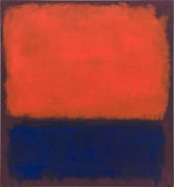 Peinture abstraite avec une palette rouge et bleu, texture d’huile sur toile imposante.