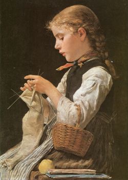 Peinture sur toile de Samuel Anker Knitting Girl reproduction peinte à la main