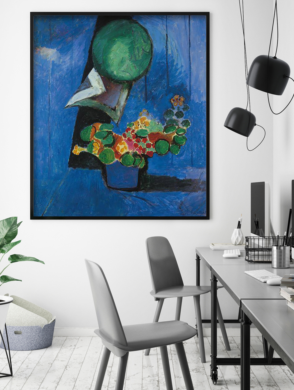 Henri Matisse, Fleurs et plat en céramique, 1913 dans une pièce