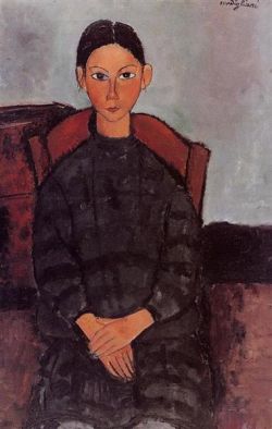 Amedeo Modigliani, Jeune Fille à La Salopette Noire 1918.jpg reproduction peinte à la main