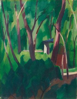 Peinture sur toile de Adolf Erbslöh, Parklandschaft mit Bäumen und Häuschen, 1926 reproduction peinte à la main