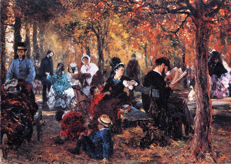 Adolph Von Menzel. Dans le jardin du Luxembourg (Souvenir du jardin du Luxembourg). 1876
