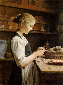 Peinture sur toile de Albert Anker, The Little Potato Peeler, 1886 reproduction peinte à la main