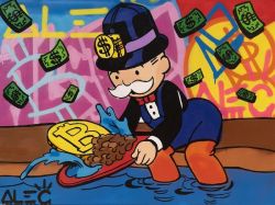 Peinture sur toile de Alec Monopoly Panning For Bitcoin reproduction peinte à la main