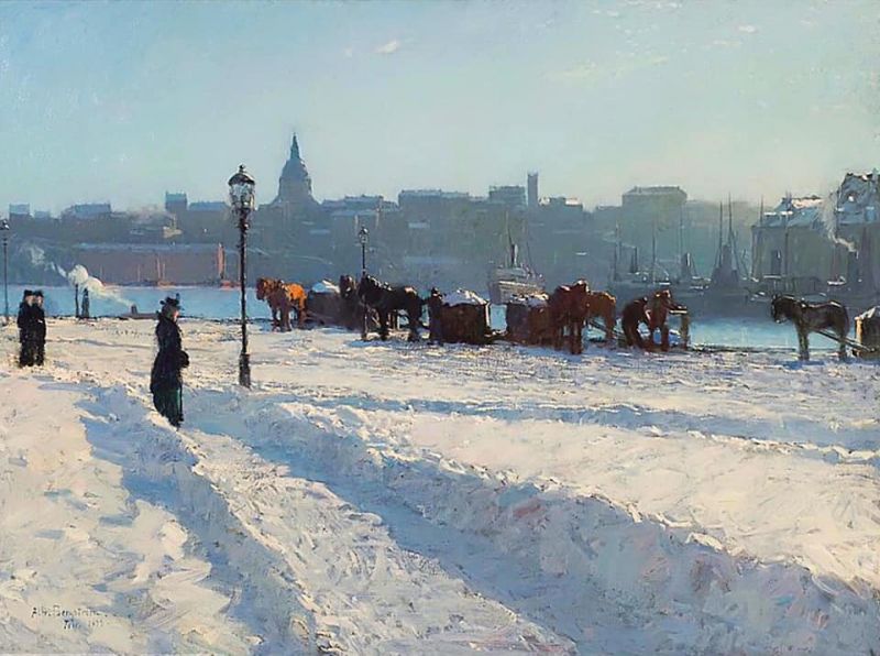 Alfred Bergstrom Winter Scene From The Stockholm Waterfront