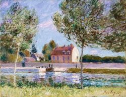Peinture sur toile de Alfred Sisley, Houses on the Banks of the Loing, 1889 reproduction peinte à la main