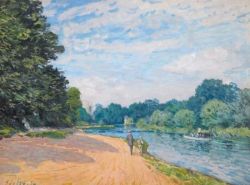 Peinture sur toile de Alfred Sisley, The Thames with Hampton Church, 1874 reproduction peinte à la main