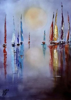 Peinture sur toile de Alina Ciuciu Boat Regatta reproduction peinte à la main