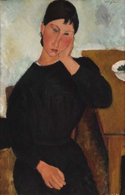 Amedeo Modigliani, Elvire assise, accoudée à une table reproduction peinte à la main
