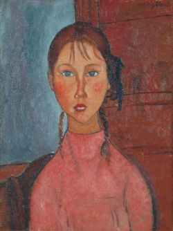 Amedeo Modigliani, Jeune Fille Avec Des Couettes reproduction peinte à la main