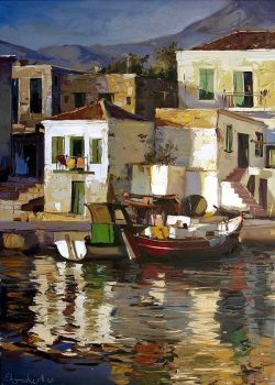 Peinture sur toile de Andriy Shumskiy Barche Di Pescatori reproduction peinte à la main