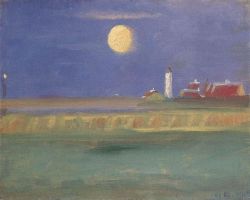 Peinture sur toile de Anna Ancher, Moon Evening, Lighthouse (Måneskinsaften, Fyrtårn), 1904 reproduction peinte à la main
