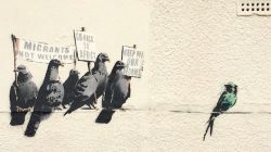 Peinture sur toile de Banksy Migrants Not Welcome reproduction peinte à la main