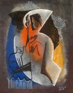 Peinture sur toile de Bela Kadar Woman With Cat reproduction peinte à la main