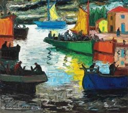 Peinture sur toile de Benito Quinquela Mart N D A De Sol En La Boca - Sunny Day In La Boca 1970 reproduction peinte à la main