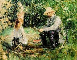 Peinture sur toile de Berthe Morisot Eugene Manet And His Daughter In The Garden - 1883 reproduction peinte à la main