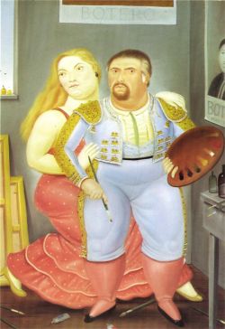 Peinture sur toile de Botero, Autoportrait avec Sophie reproduction peinte à la main