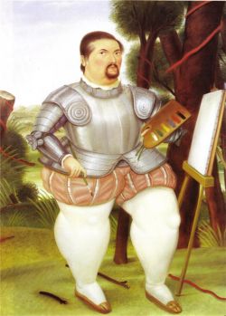 Peinture sur toile de Botero, Autoportrait en conquistador Espagnol reproduction peinte à la main