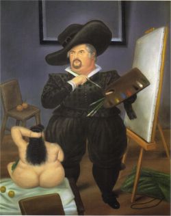 Peinture sur toile de Botero, Autoportrait en Velasquez reproduction peinte à la main