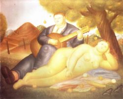 Peinture sur toile de Botero, Concert à la campagne reproduction peinte à la main