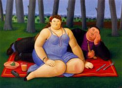 Botero Dejeuner Sur Herbe - Picnic reproduction peinte à la main