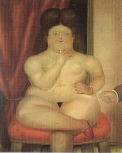 Peinture sur toile de Botero, Femme assise reproduction peinte à la main