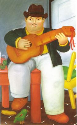 Peinture sur toile de Botero, Homme avec une guitare reproduction peinte à la main