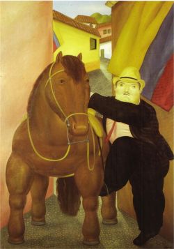 Peinture sur toile de Botero, Homme et cheval reproduction peinte à la main
