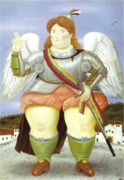 Peinture sur toile de Botero, L'archange Gabriel reproduction peinte à la main