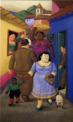 Peinture sur toile de Botero La Calle reproduction peinte à la main