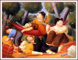Peinture sur toile de Botero, La guerrillas reproduction peinte à la main