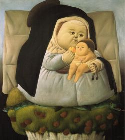 Peinture sur toile de Botero, La madone et l'enfant reproduction peinte à la main