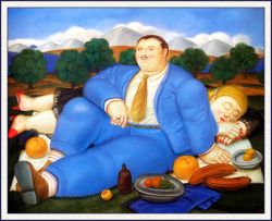 Peinture sur toile de Botero, La sieste reproduction peinte à la main