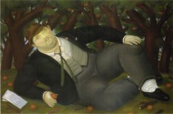 Peinture sur toile de Botero, Le poète reproduction peinte à la main
