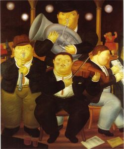Peinture sur toile de Botero, Quatre musiciens reproduction peinte à la main