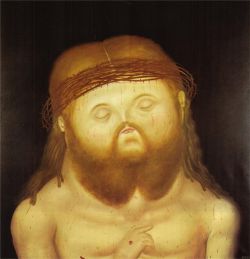 Peinture sur toile de Botero, Tête du Christ reproduction peinte à la main