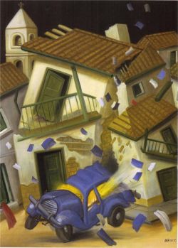 Peinture sur toile de Botero, Voiture piégée reproduction peinte à la main