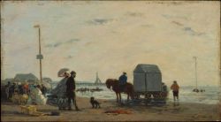 Peinture sur toile de Boudin, A la plage à Trouville - 1863 reproduction peinte à la main