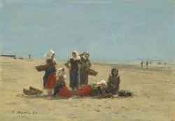 Peinture sur toile de Boudin, Femmes sur la plage à Berck - 1881 reproduction peinte à la main