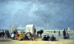 Peinture sur toile de Boudin, L'heure du bain à Deauville - 1865 reproduction peinte à la main