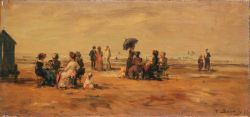 Peinture sur toile de Boudin, La plage à Trouville - 1868 reproduction peinte à la main
