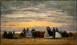 Peinture sur toile de Boudin, La plage à Villerville - 1864 reproduction peinte à la main