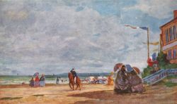 Peinture sur toile de Boudin, La plage de Trouville - 1863 reproduction peinte à la main