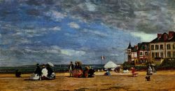 Peinture sur toile de Boudin, La plage de Trouville - 1864 reproduction peinte à la main