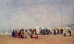 Peinture sur toile de Boudin, La plage de Trouville  - 1868 reproduction peinte à la main
