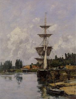 Peinture sur toile de Boudin, Le canal à Saint-Valery-sur-Somme - 1891 reproduction peinte à la main
