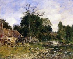 Peinture sur toile de Boudin, Le moulin à Saint-Cenery - 1892 reproduction peinte à la main